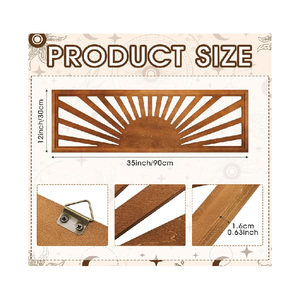 Décoration <span class=keywords><strong>murale</strong></span> soleil, grande décoration <span class=keywords><strong>murale</strong></span> soleil bohème, décoration <span class=keywords><strong>murale</strong></span> en bois horizontale vintage bohème, rectangle panoramique à suspendre au-dessus du lit - Product Image 5