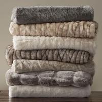 Rustique luxe en peluche hiver Minky jeter Double couche chaud moelleux doux cravate teinture fausse fourrure de lapin pour adultes solide pour rembourrage