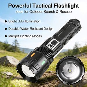 Lampe torche LED super lumineuse de haute qualité 30W, rechargeable par énergie solaire, longue portée, pour le camping et les aventures en plein air - Product Image 3
