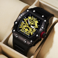 Montre Homme Samouraï Squelette Tonneau Galvanisé Caoutchouc Lumineux Boucle Verre Minéral Étanche Mecha Sur Mesure Gros