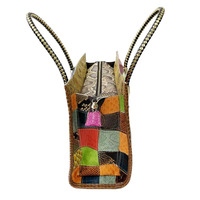 Sac fourre-tout en cuir véritable patchwork effet peau de serpent pour femme, sac à main bandoulière multi-positions avec blocs de couleur patchwork aléatoires et spéciaux