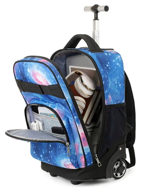 Durable Rolling Backpack for Travel Waterproof  Cloth Trolley Bag with  Laptop Sleeve & Side Mesh Pocket