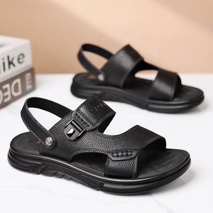 Sandales en cuir véritable pour hommes, à bout ouvert, semelle extérieure en EVA, à enfiler, chaussures d'été, motif léopard, résistantes aux chocs, confortables pour papa - Product Image 3