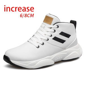 Bottes en cuir de vache véritable de haute qualité avec semelle en caoutchouc, semelle intérieure rehaussante de 8 cm, chaussures décontractées pour hommes, chaussures élévatrices confortables - Product Image 1