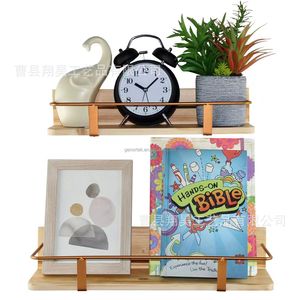 Wooden <b>Wall</b> <b>Mounted</b> <b>Shelf</b> With Metal Frame Rectangle Home Storage Organizer For Living Room Bathroom Durable - Product Image 1