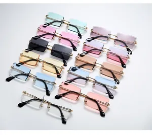 Verkaufsschlager eckige rechteckige klassische kleine randlose rechteckige Sonnenbrille Sonnenbrille damen