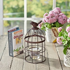 Vintage Distressed Roest Afgewerkt 7-Inch Metalen Vogelkooi Votiefijzeren Lantaarn Kandelaar - Product Image 5