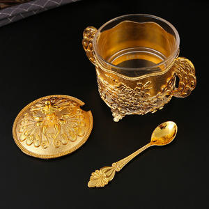 Pot de rangement en alliage de zinc doré de style européen, sculpté de fleurs, pour fruits secs, bonbons, avec couvercle - Product Image 4