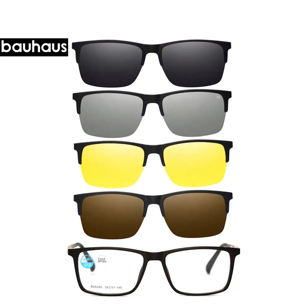 R25395 Zhengda Optical Factory Custom Ultem Square Night Vision Glasses 4 in 1 Clip on Sunglasses