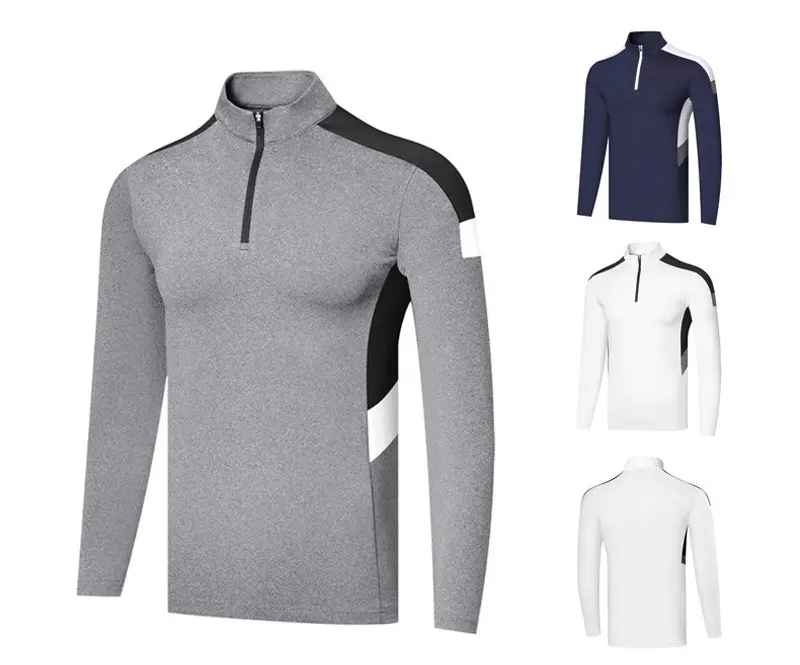 High Quality 85% Polyester 15% Spandex Custom Printing Mens Quarter Zip Pullover Slim Fit Lightweight Men Gym Clothes