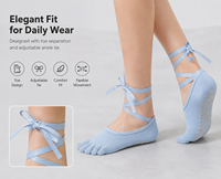 Chaussettes de yoga à cinq doigts avec points en silicone, ajustables par lacets, en tricot doux, pour Pilates, Barre, Ballet, Studio, Marque privée, OEM, ODM