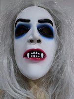 Vente en gros de masque complet d'Halloween fantôme féminin effrayant d'horreur PVC latex blanc cheveux longs dents réaliste accessoires d'Halloween d'horreur