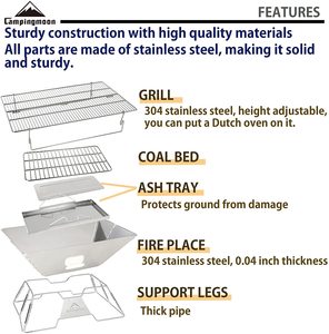 CAMPINGMOON – grille de <span class=keywords><strong>barbecue</strong></span> de Camping en plein air pliable en acier inoxydable, pochette <span class=keywords><strong>Nomade</strong></span>, four à braser, four pliant, support pliable - Product Image 3