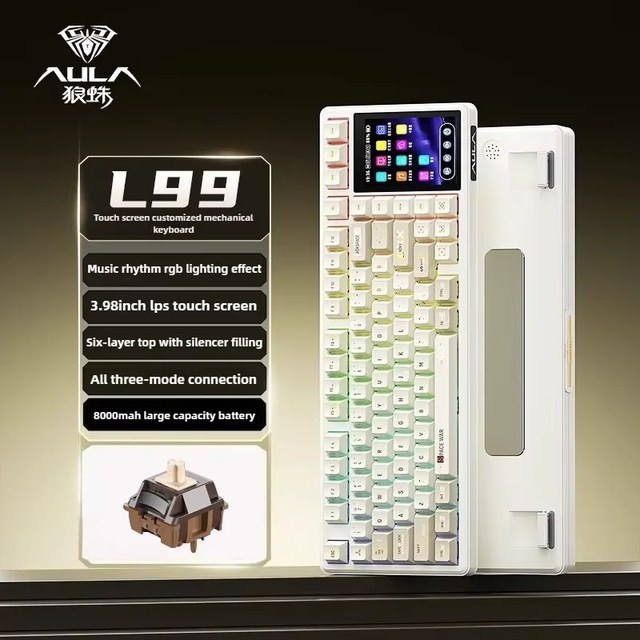 AULA L99 Thri-mode Wireless Hot Swappable Gaming Keyboard with 3.98-inch Touch Screen Gasket Mount