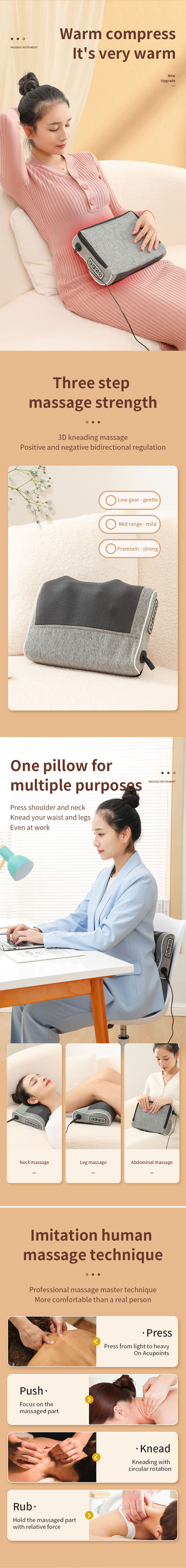 Car Heat Massager Deep Kneading Shiatsu Infrared Massage Pillow For Neck Back Shoulder Leg Waist