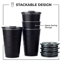 Gobelet isotherme empilable multicolore de 16 oz, tasse de fête en acier inoxydable 304 à double paroi avec couvercle, logo personnalisé OEM