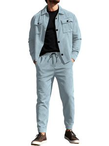 Conjunto de Camisa y Chaqueta de Terciopelo Azul Casual para Hombre, Transpirable, con Bolsillos, Cuello Clásico, Corte Regular, Cierre de un Solo Botón, para Otoño - Product Image 5