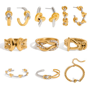 Knot Jewelry <b>Set</b> Stainless Steel Ring Earrings <b>Bracelet</b> Unisex Fashion Jewelry <b>Set</b> - Product Image 5