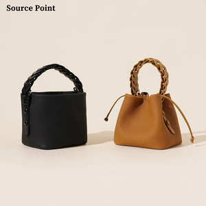 Phụ nữ sang trọng của rau mềm rám nắng túi da của phụ nữ nhỏ Giỏ rau dây rút khóa túi với xử lý dệt - Product Image 1