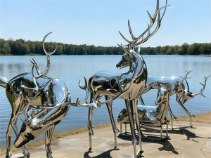 مشغولات معدنية مخصصة عالية الجودة: منحوتات غزال فنية حديثة من الفولاذ المقاوم للصدأ بمرآة للخارجية والفنادق والحدائق - Product Image 3