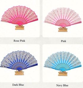 Éventail pliant artisanal en poudre d'or style chinois 2025, cadeau de mariage, éventail à main en plastique pour la danse, 23x42cm - Product Image 4