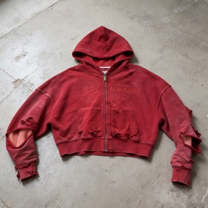 Sudadera con capucha de invierno personalizada de punto gofrado de doble capa 100% algodón con cremallera, corte holgado, efecto desgastado, apliques bordados y lavado ácido - Product Image 1