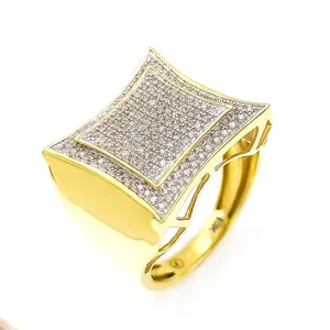 फैक्टरी थोक ठोस सोने की अंगूठी 10K 14K 18K असली हीरे दौर में कटौती के साथ भरा आइस्ड बाहर उंगली पुरुषों के लिए अंगूठी