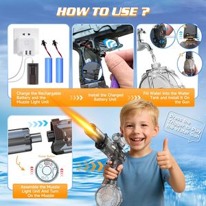 2 Pak Pistol Air untuk Anak-anak, Pistol Semprot Air, Mainan Pistol Air, Peredam Suara Bercahaya, Kapasitas Tinggi, Mainan Luar Ruangan Musim Panas - Product Image 4