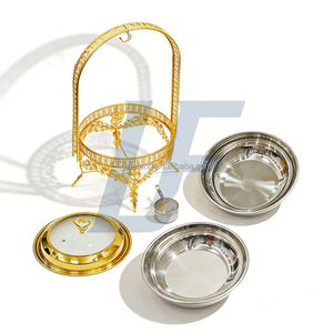 Paslanmaz Çelik Büfe Ocak Dairesel Asma Kapaklı Altın Sıcak Tencere Güveç 8L Kapasiteli Elektrikli Isıtıcı Otel İçin Yiyecek Isıtıcısı - Product Image 5