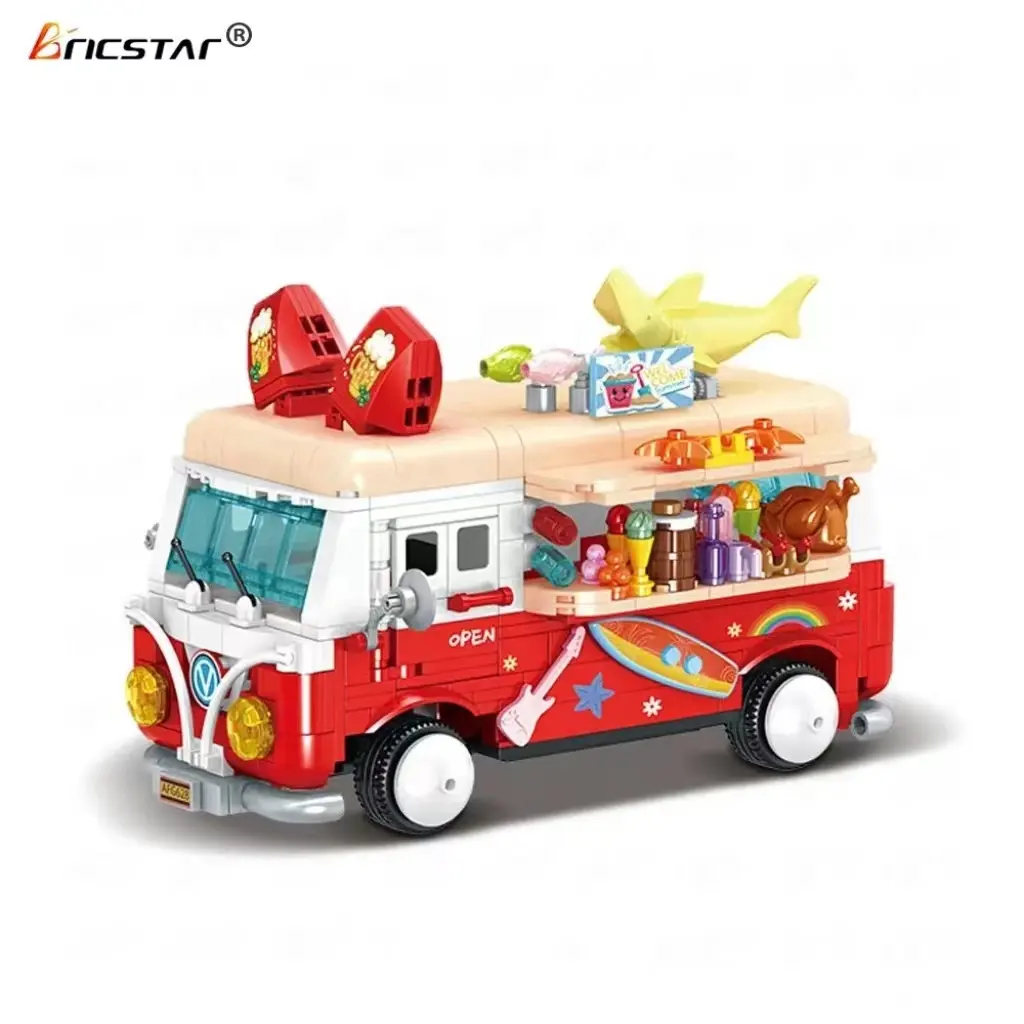 Bricstar set mainan blok bangunan, untuk mobil, truk es krim, DIY blok bangunan