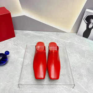Women Red Square Toe Slip On Mules Casual Closed Back Flat <b>Shoes</b> For Daily Wear - Product Image 1