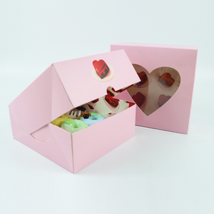 Boîte à gâteaux en papier personnalisée avec fenêtre en forme de <span class=keywords><strong>cœur</strong></span> Boîte à emporter Cookies Sweet Donuts Box - Product Image 4