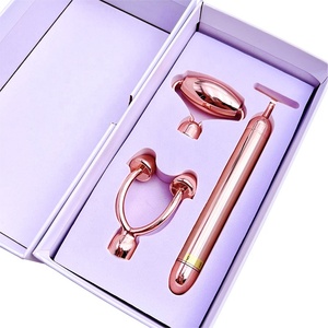 Pravite Label T <span class=keywords><strong>Shape</strong></span> Rose Gold Metal Vibrating Face Roller Skin Care 3 In 1 Electric Beauty Bar - Product Image 1