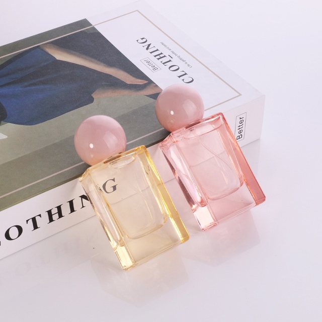 Custom Logo 30ml Glass Perfume Bottle Clear Square Essential Oil Spray Bottle Empty Container for Pink Cap