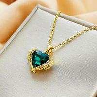 Collar de Corazón con Esmeralda Verde y Circonita, Chapado en Oro de 18K, con Alas de Ángel Guardián, Joyería Antideslustre para Mujer