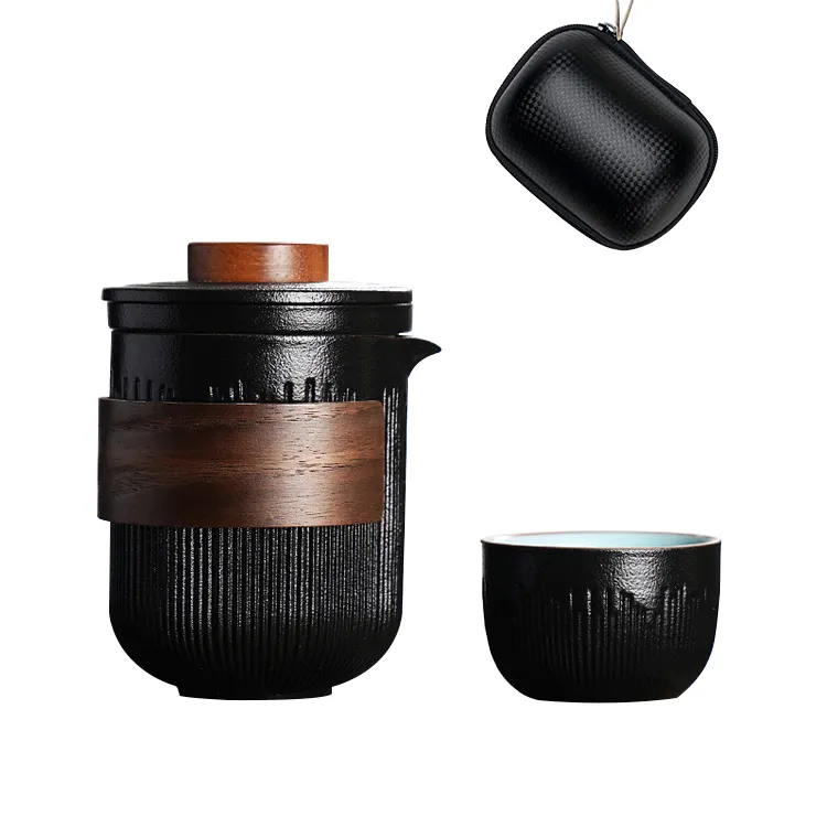 Outdoor Keramische Theekop & Theepot Set Met Draagbare Tas Opbergen Voor Op Reis Voor Koffie-En Theeliefhebbers