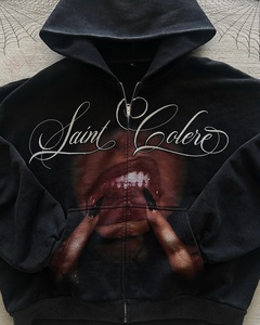 Sweat-shirts à capuche surdimensionnés pour <span class=keywords><strong>hommes</strong></span>, style streetwear, fermeture éclair, poids lourd 500 GSM, impression DTG, lavage à l'acide sale, sans taxes américaines - Product Image 3