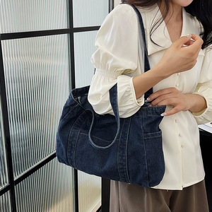 Sac fourre-tout décontracté en jean grande capacité pour femme, léger, avec fermeture éclair, polyvalent, idéal pour le shopping, les étudiants et les professeurs - Product Image 4