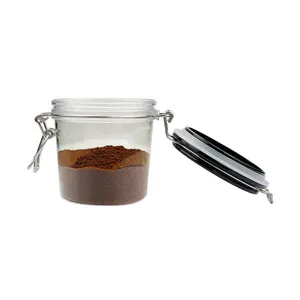 热卖400毫升黑色盖子可重复使用夹子顶部透明宠物密封罐，用于保存速溶咖啡
