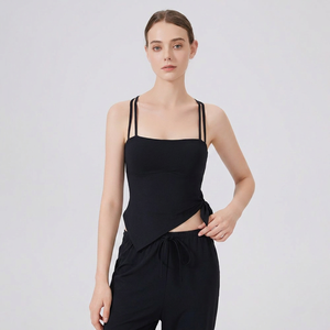 Women's Double Strap Tie Side Yoga Tank <b>Top</b> Square Neck Racerback <b>Padded</b> Sports <b>Vest</b> Slim Fit Pilates Fitness Activewear OEM ODM - Product Image 2