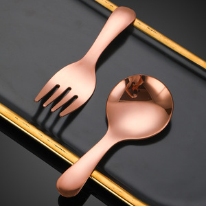 Ensemble de mini-fourchettes et cuillères à manche court, tête ronde, en acier inoxydable 304, cuillère à glace et à thé pour enfants et adultes, ustensiles de couleur unie - Product Image 2