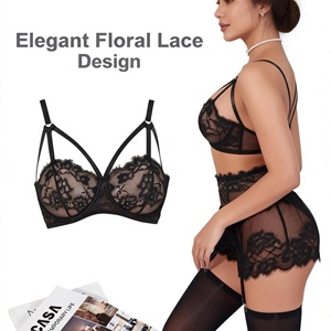 2025 Bestseller Sexy Transparente Dessous-Set 3-teilig Ösen-Spitze Stickerei Körperformende Unterwäsche Durchsichtige Luxus-Lingerie - Product Image 5