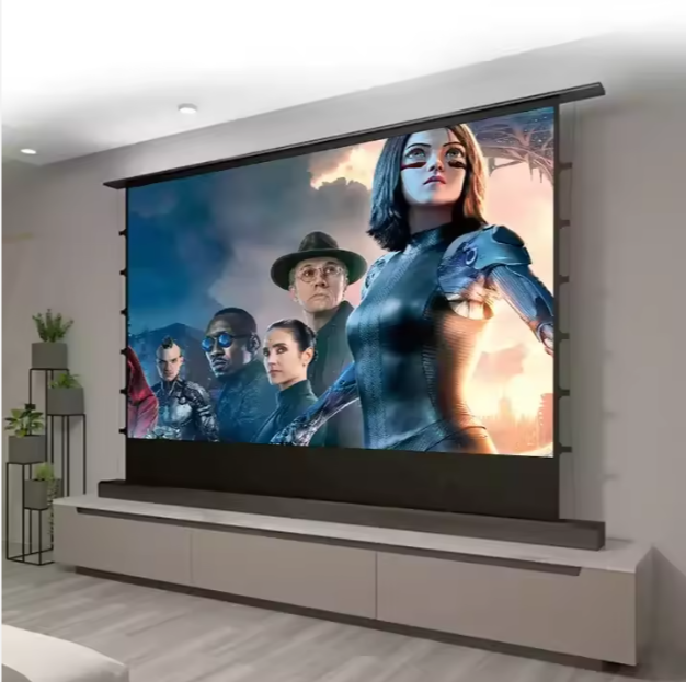 Yinzam Motorized Floor Rising Projector Screen 100 120 Inch 16:9 4K UHD ALR PET Crystal for UST Long Lens  Projection Screens