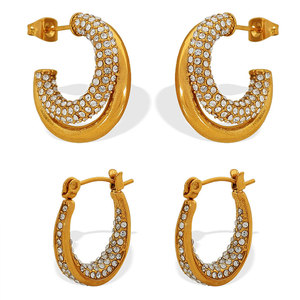 Boucles d'oreilles créoles de créateur en acier inoxydable 316L plaqué or PVD 14k 18k, avec zircon double C, style vintage et personnalisé, pour femme - Product Image 4