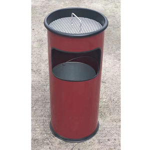 Cendrier et poubelle ménager écologique en acier inoxydable avec revêtement en poudre rouge, à dessus ouvert, avec support pour cendres et cendrier à cigarettes - Product Image 1