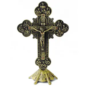 20.5Cm Hoogte Zinklegering Metalen Met Anti-Brons Tafelblad Corpus Crucifix Cross
