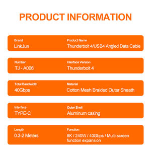 Câble coaxial Thunderbolt 4 USB 4.0 personnalisé A006-3 20V 5A 8K 40 Gbps PD100W avec gaine en PVC mâle-mâle pour microphone, moniteur, lecteur DVD - Product Image 3