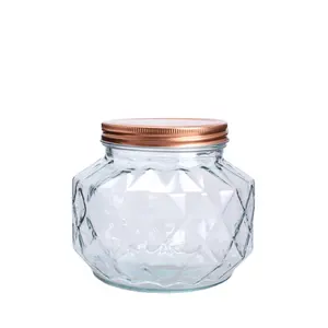 Materiale di vetro e caratteristica ecologica vaso di stoccaggio in vetro di Lime Soda con coperchio in acciaio inossidabile scatola metallica in vetro diamantato