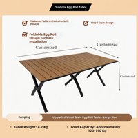 Table de camping pliable légère pour grillades en plein air, facile à transporter, en métal couleur bois, pour repas en camping