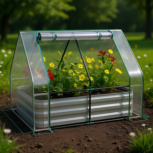 Raised Garden Bed Steel Planter <b>Box</b> With <b>Roll</b>-Up Window Clear Cover For Outdoor Plants - Product Image 2